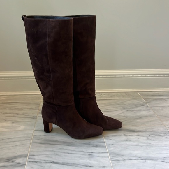 J McLaughlin rich chocolate brown suede tall boots. Size 10. - Picture 2 of 8